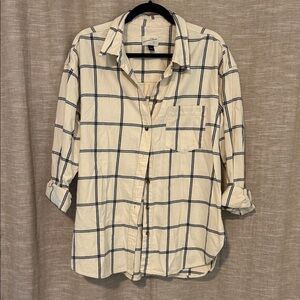 Universal Thread Cream and Navy Windowpane Button-Down Shirt